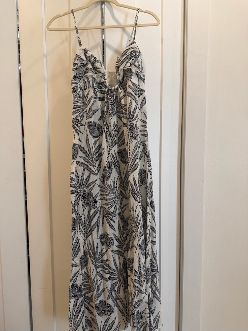 LOFT Black Leaf-Print Spaghetti Strap Maxi Dress